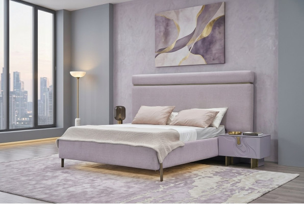 Doppelbett Komplett Schlofzëmmer Miwwelen Bett Rosa Luxus Set 3 Deeler Holz