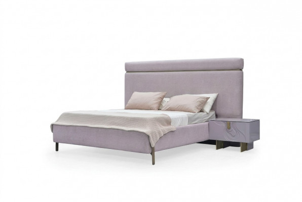 Doppelbett Komplett Schlofzëmmer Miwwelen Bett Rosa Luxus Set 3 Deeler Holz