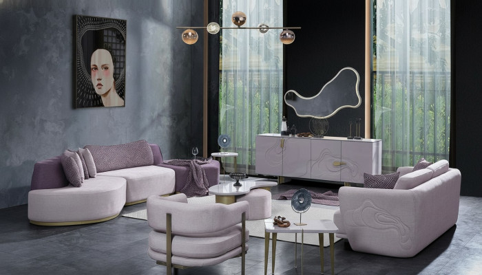 Canapéensemble Grouss Wunnlandschaft Rosa Stoffsofa Modern Set 7-Deeler