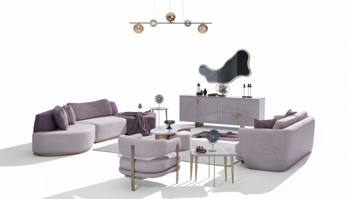 Canapéensemble Grouss Wunnlandschaft Rosa Stoffsofa Modern Set 7-Deeler