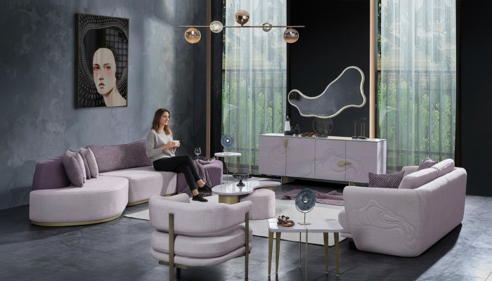 Wunnlandschaft Sofagarnitur Grouss Rosa Stoffsofae Modern Set 5tlg Sofa
