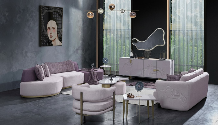 Wunnlandschaft Sofagarnitur Grouss Rosa Stoffsofae Modern Set 5tlg Sofa