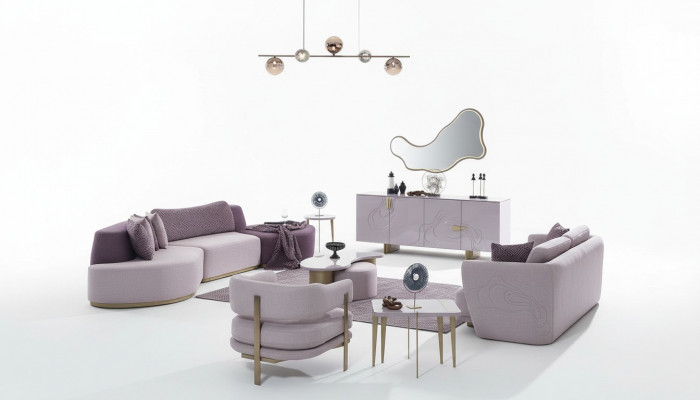 Wunnlandschaft Sofagarnitur Grouss Rosa Stoffsofae Modern Set 5tlg Sofa