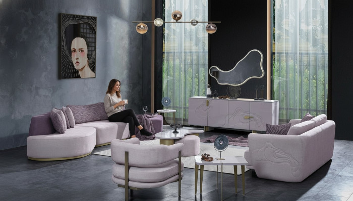 Stoffsofaen Sofagarnitur Grouss Wunnlandschaft Rosa Set 3tlg Sofa Modern