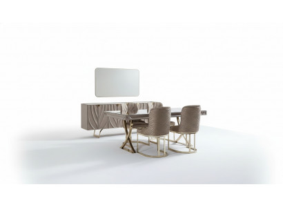 Iessgrupp Iesseck Iesszalot Iessdësch Holz Brong Set 9-Deeler Sideboard