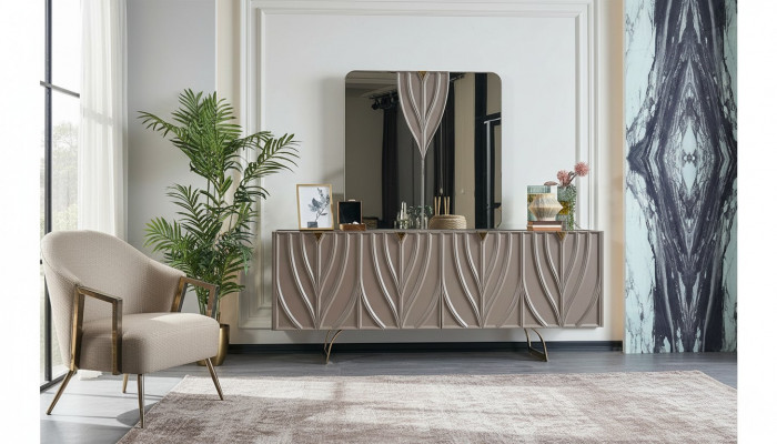 Anrichte Garnitur Sideboard mat Spigel Iesszëmmer Holz Brong Schaf