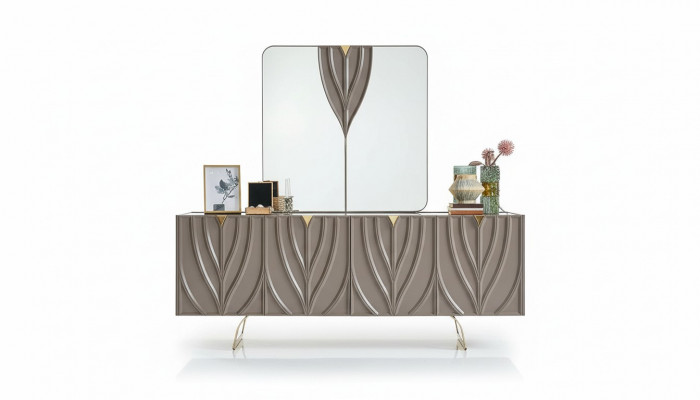 Anrichte Garnitur Sideboard mat Spigel Iesszëmmer Holz Brong Schaf