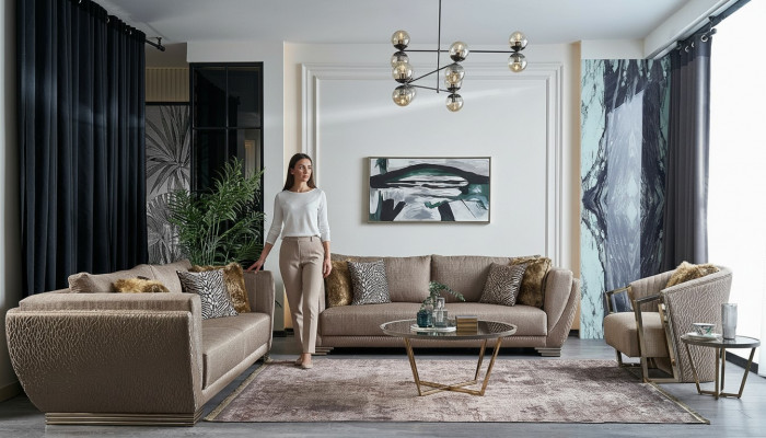 Stoffsofaen Sofagarnitur Dräisëtzer Polstersofa Brong Set 3tlg Modern