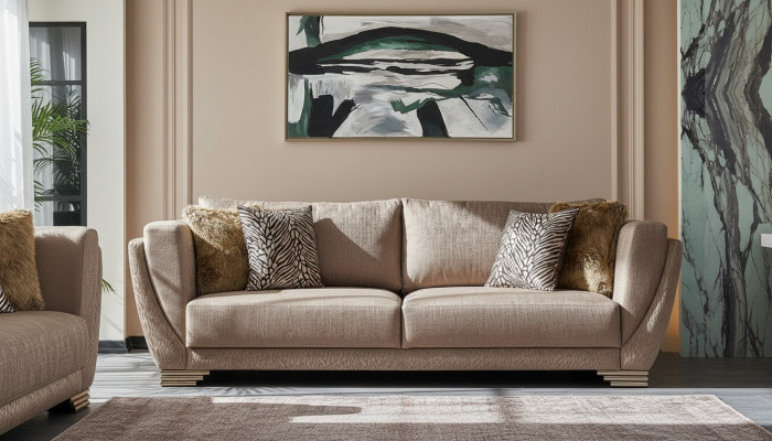 Luxus Dräisëtzer Couch Sofa 3 Sëtzer Brong Stoff Stoffsofa Polstersofa