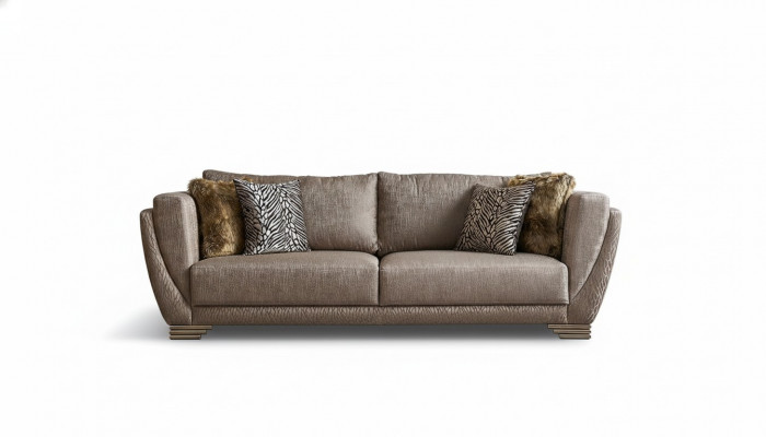 Luxus Dräisëtzer Couch Sofa 3 Sëtzer Brong Stoff Stoffsofa Polstersofa