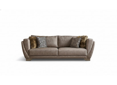 Luxus Dräisëtzer Couch Sofa 3 Sëtzer Brong Stoff Stoffsofa Polstersofa