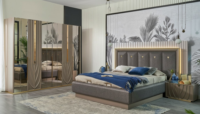 Komplett Schlofzëmmerméevel Duebelbett Bett Brong Set 4 Deeler Nuetsdëscher