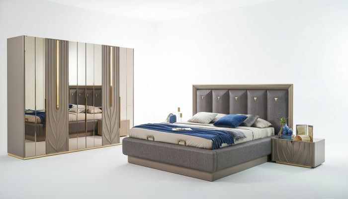 Komplett Schlofzëmmerméevel Duebelbett Bett Brong Set 4 Deeler Nuetsdëscher
