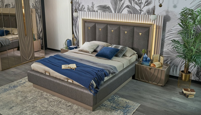 Duebelbett Komplett Schlofzëmmer Bett Brong Set 3 Deeler Nuetsdëscher Holz