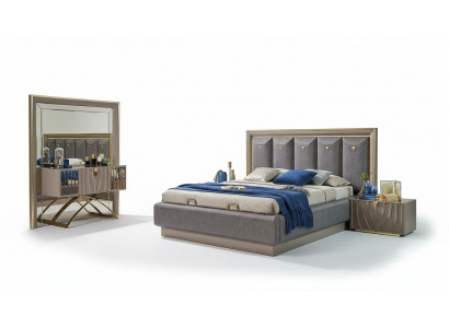 Schlofzëmmer Garnitur Duebelbett Bett Braun Set 4tlg Konsolendësch Nei
