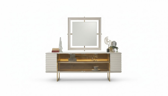 Anrichte Garnitur Säitenschaf mat Spigel Iesszëmmer Holz Beige Kommode