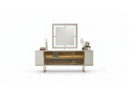 Anrichte Garnitur Säitenschaf mat Spigel Iesszëmmer Holz Beige Kommode