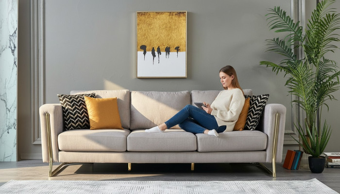 Dräisëtzer Canapé Sofa 3 Sëtzer Griich Stëbszofa Polstersofa Modern