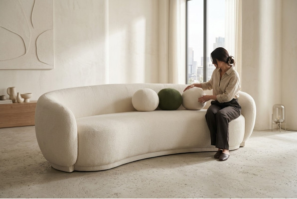 Modern Stoffsofa dräi-Sëtzer Canapé Sofa 3-Sëtzer Wäiss Stoff Polstersofa