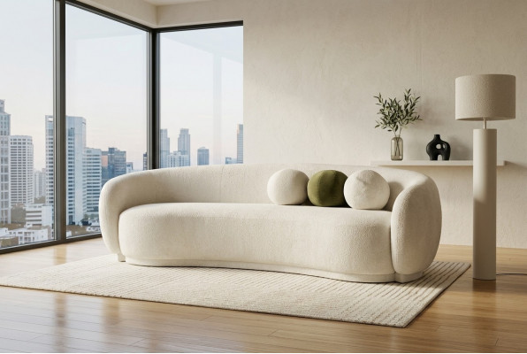 Modern Stoffsofa dräi-Sëtzer Canapé Sofa 3-Sëtzer Wäiss Stoff Polstersofa