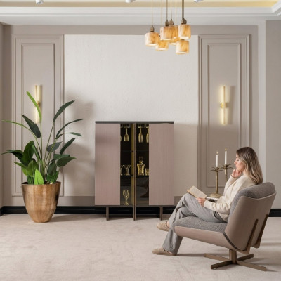 Minibar Grupp Vitrin Fauteuil Holz Beige Schaf Schlofkummer 2-Stéck