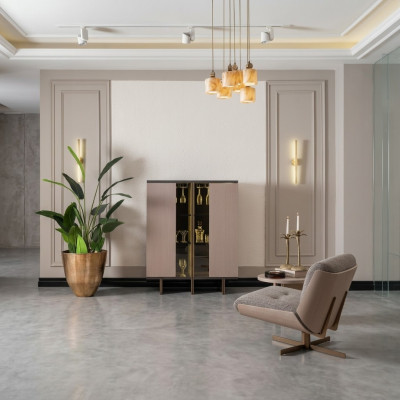 Minibar Grupp Vitrin Fauteuil Holz Beige Schaf Schlofkummer 2-Stéck