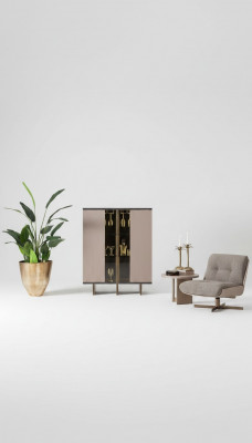 Minibar Grupp Vitrin Fauteuil Holz Beige Schaf Schlofkummer 2-Stéck