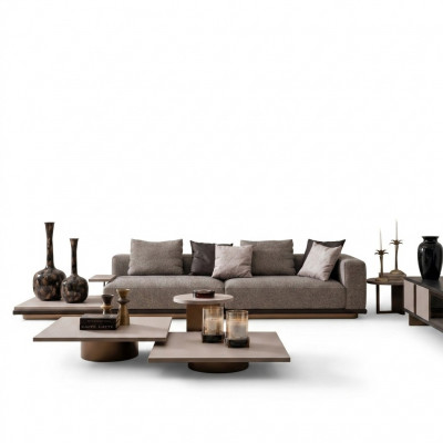 Set vu Wohnzimmermiwwel: Véiersëtzer Canapé, 4 Sëtzer Couch, 5 Deeler Set mat Couchtischen a Gréngrauweiß.