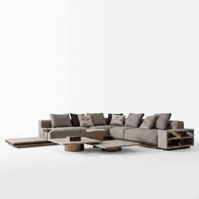 Wunnlandschaft Garnitur Wunnzëmmer Ecksofa Sofa Dësch 5tlg Gro