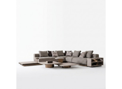 Wunnlandschaft Garnitur Wunnzëmmer Ecksofa Sofa Dësch 5tlg Gro