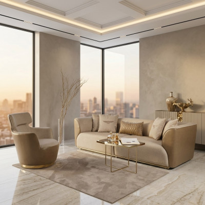 Sofa Garnitur Dräisëtzer Fotell Stoffsofa Beige Polstersofa Sofas Set