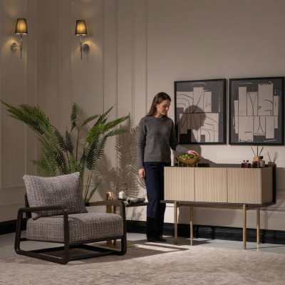 Wunnzëmmer Set 3tlg Fauteuil Beistelltische Sideboard Grom Grupp Relax