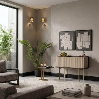 Wunnzëmmer Set 3tlg Fauteuil Beistelltische Sideboard Grom Grupp Relax