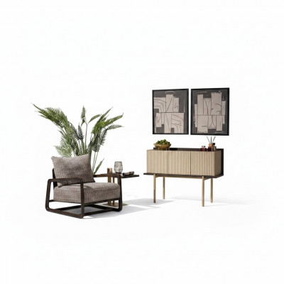 Wunnzëmmer Set 3tlg Fauteuil Beistelltische Sideboard Grom Grupp Relax
