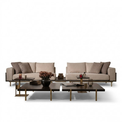 Viersëtzeger Sofa 4 Sëtz Polstersofa Stoffssofa Béisch Modernen Dësch Nei