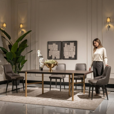 Iessdësch Iesszëmmerdësch Dësch Iesszëmmer Holz Brong Modern Gold Design
