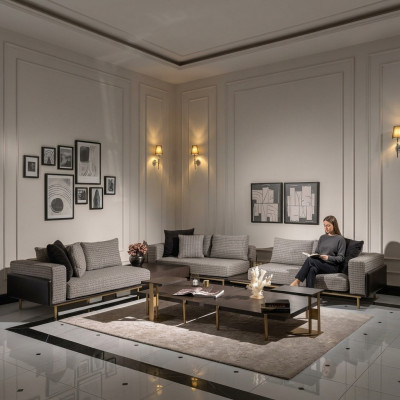 Wunnzëmmer Garnitur Sofa Couchtisch 5tlg Stoffsofa Gro Holz Set