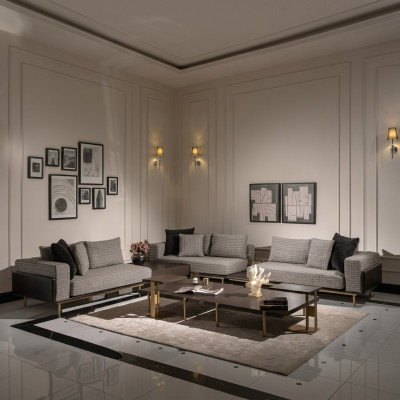 Wunnzëmmer Garnitur Sofa Couchtisch 5tlg Stoffsofa Gro Holz Set