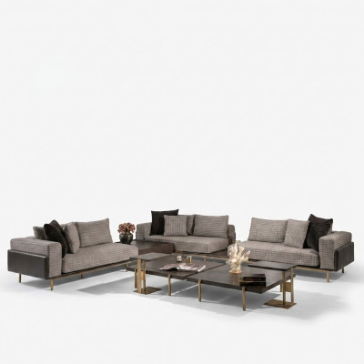 Wunnzëmmer Garnitur Sofa Couchtisch 5tlg Stoffsofa Gro Holz Set