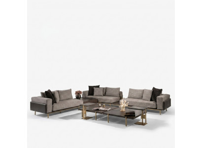 Wunnzëmmer Garnitur Sofa Couchtisch 5tlg Stoffsofa Gro Holz Set