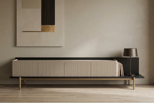 Sideboard RTV Lowboard TV Ständer Dësch Wunnzëmmer Holz Beige Modern