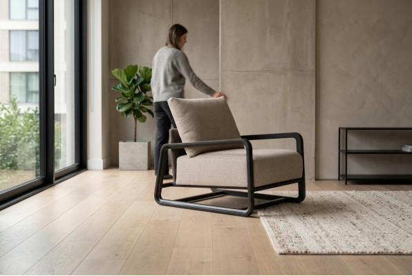 Fernsehstull Fautteuil Eenzelstull Sëtz Beige Holz Wunnzëmmer Design