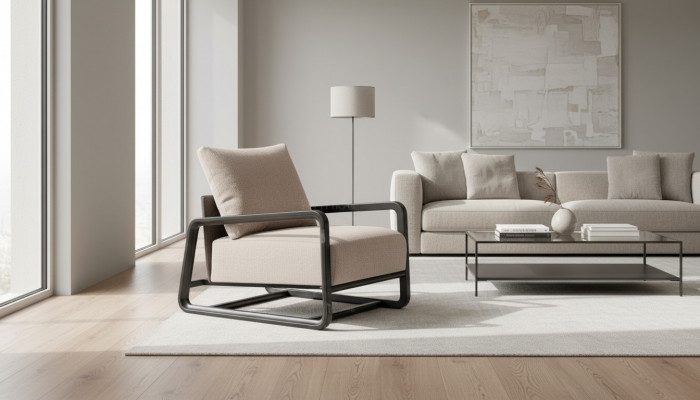 Fernsehstull Fautteuil Eenzelstull Sëtz Beige Holz Wunnzëmmer Design