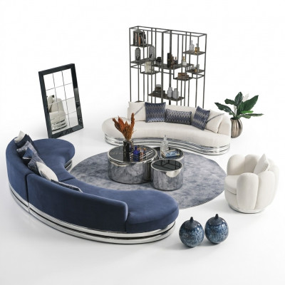 Komplett Canapé-Set Stoff-Sofa Polstersofa Couch Blo Set Sofa 3 Stécker