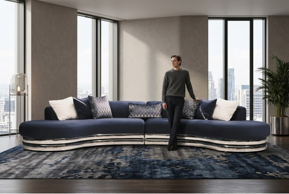 Couch Sofa 5 Sëtzer Polstersofa Grousst Stoffsofa Blo Modernen Design