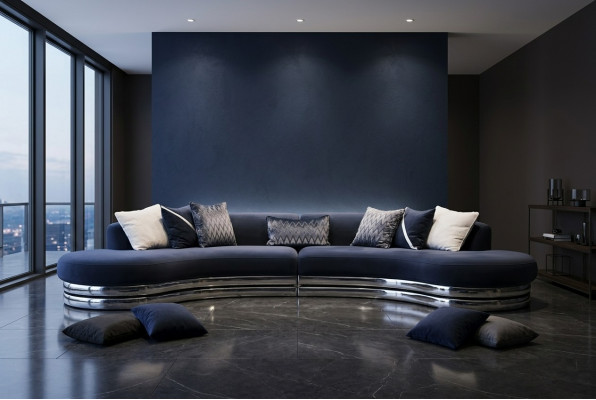 Couch Sofa 5 Sëtzer Polstersofa Grousst Stoffsofa Blo Modernen Design