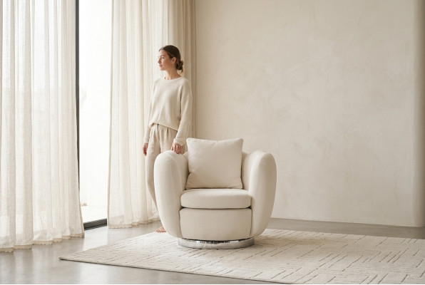 Modern Eenzuel Sessel Wäiss Stoff Wunnzëmmer Relaxsessel