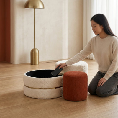 Grupp Foussocker Sëtzpouf 3-deel Set Pouf Kaffisdësch Hocker Modern Dësch