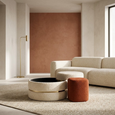 Grupp Foussocker Sëtzpouf 3-deel Set Pouf Kaffisdësch Hocker Modern Dësch