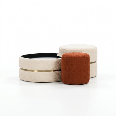 Grupp Foussocker Sëtzpouf 3-deel Set Pouf Kaffisdësch Hocker Modern Dësch